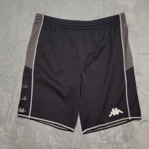 Kappa Soccer Shorts Mens‎ L Black Grey Omini Logo Side Tape Soccer Gym Athletic